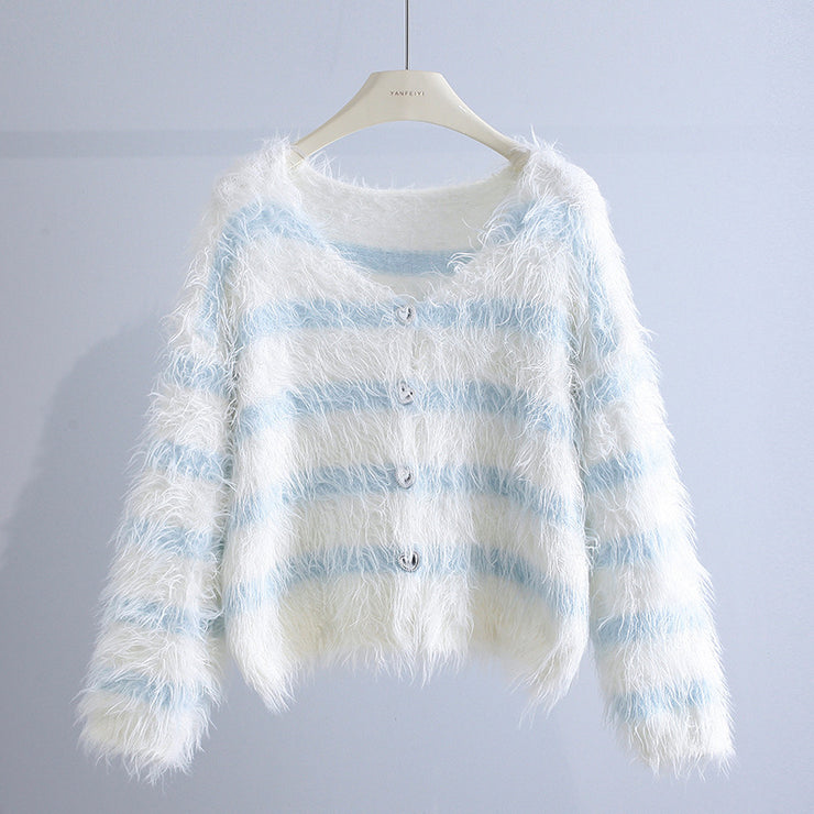 Women's Fashion Loose Striped Sweater Jacket