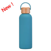 500ml Small Mouth Vacuum Cup Portable Handle Bamboo Wood Cover Water Cup Water Bottle