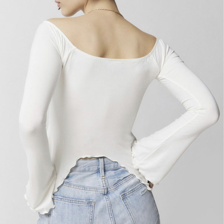 Two-wear Top Wooden Ear Edge Horn Sleeve Sexy Off-the-shoulder Long Sleeve T-shirt Woman