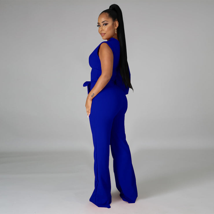 Fashion Jumpsuit Solid Color Single Shoulder Top Wide Leg Pantsuit