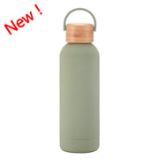 500ml Small Mouth Vacuum Cup Portable Handle Bamboo Wood Cover Water Cup Water Bottle