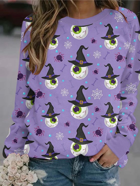 Women's Halloween Pumpkin Print Long-sleeved Sweater