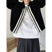 Contrast Color Braid Stitching Short Jacket Retro Casual Polo Collar Coat