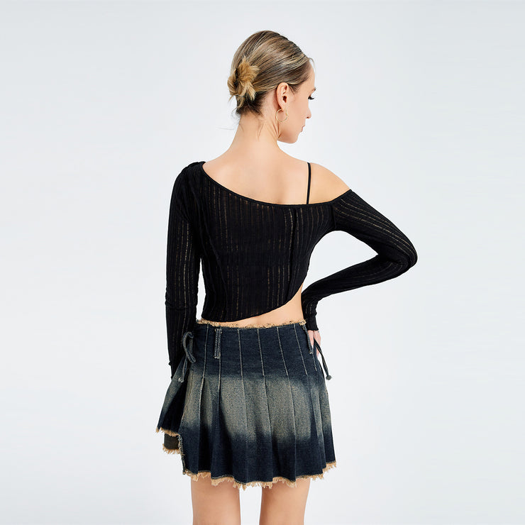 Hollow Out Irregular Long Sleeve Strapless