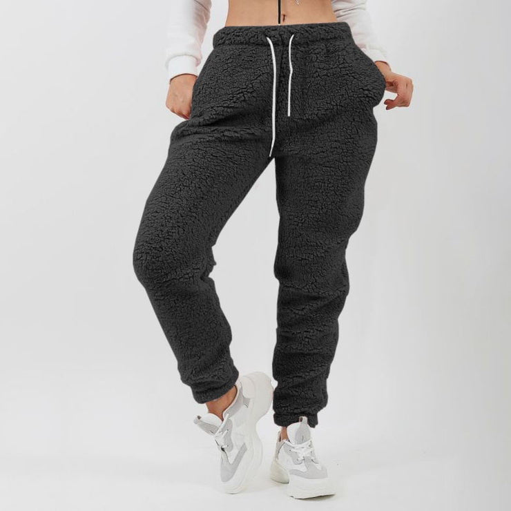 Solid Color Sweatpants Trousers Fleece Pockets