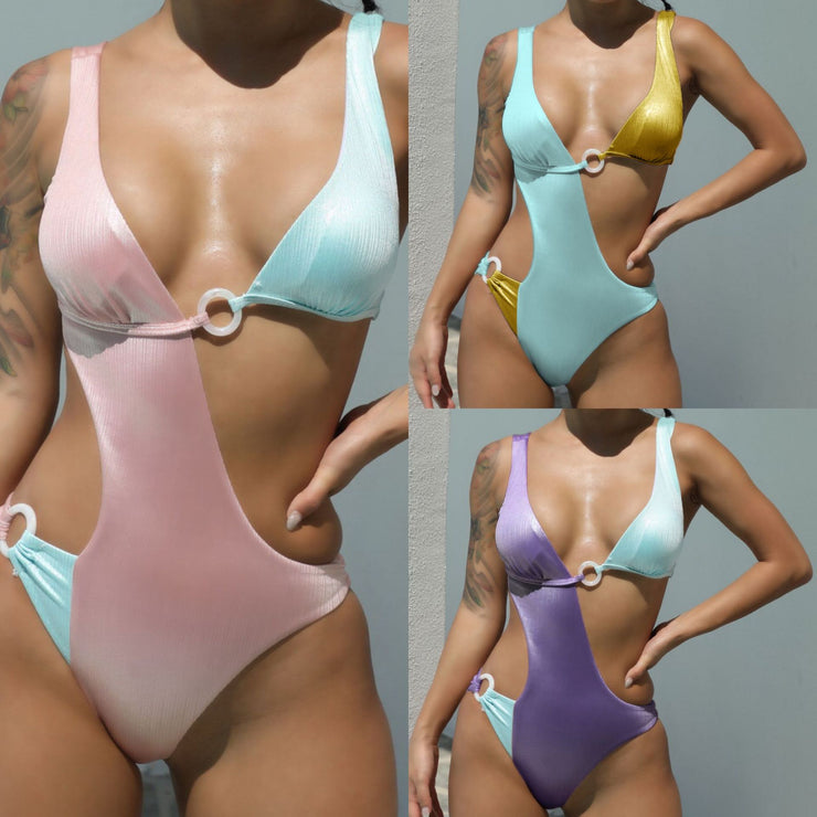 Color Matching One-piece Swimsuit For Women