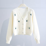 Women's V-neck Three-dimensional Floral Knit Cardigan