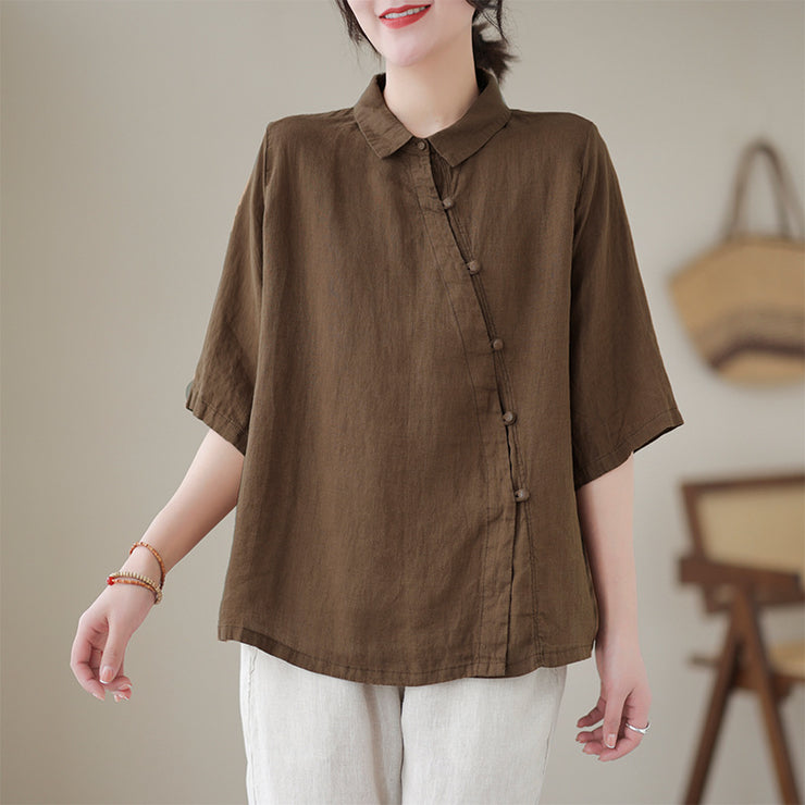 Women's Pure Color All-matching Casual Cotton Linen Shirt