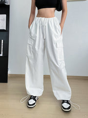 Autumn High-waisted Casual Pants European And American Women's Wide Legs Loose Large Size String Straight Leg Cargo Pants