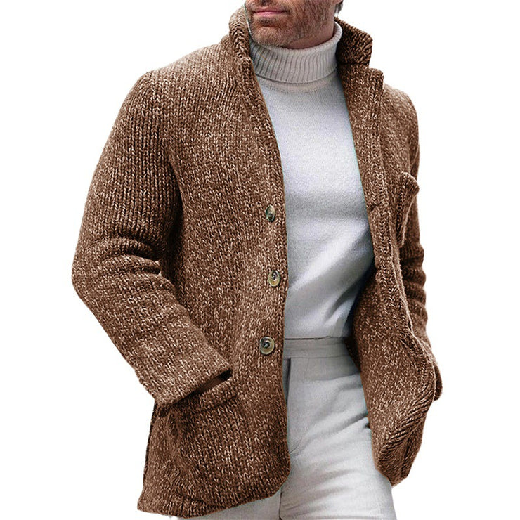 Autumn And Winter European And American Men's Knitted Cardigan Stand Collar Coat