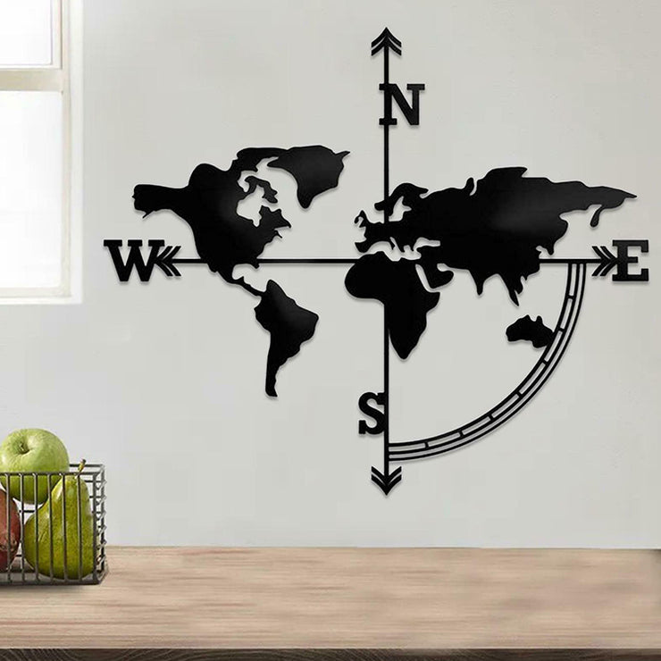 Metal World Map Iron Art Compass Wall Hanging  -Made To Order