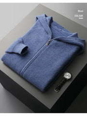 Fall Winter Men Woolen Sweater Young And Middle-aged Casual Hooded Zipper Cardigan Pure Wool Sportswear