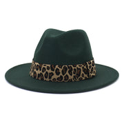 British Style Wool Leopard Print Wide-brimmed Hat