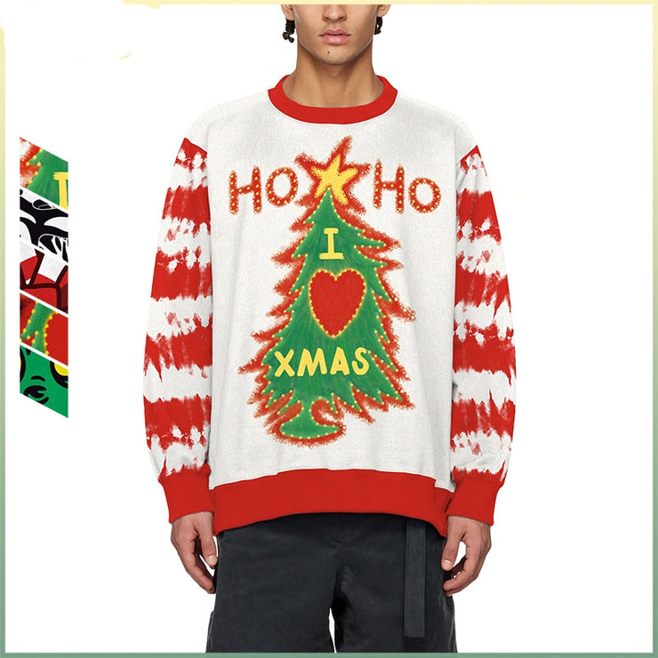 Men's Fashion Christmas Tree Striped Digital Printing Clothing Couple Sweater