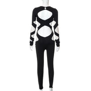 2023 New Casual Hollow Out Navel Long-sleeved Slim Jumpsuit