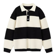 Loose Black And White Striped Sweater For Men