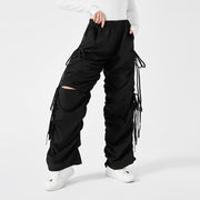 Street Drawstring Hole Casual Loose Wide Legs Cargo Pants