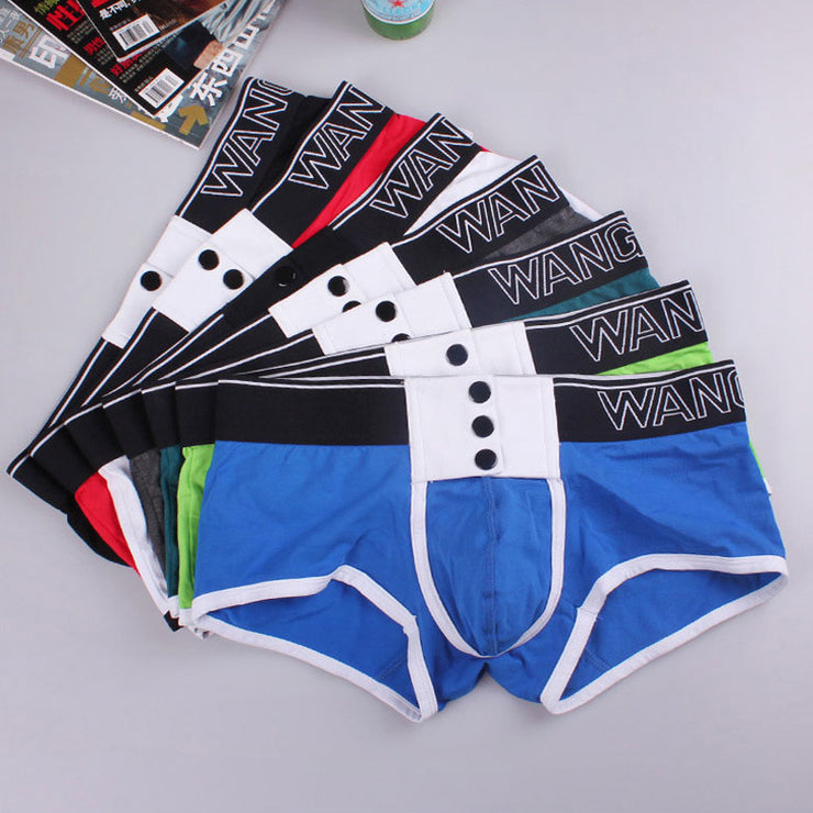 Men's Cotton Boxer Briefs Fashion Button Wide Edge Belt