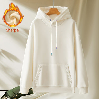 Men's And Women's Fashion Casual Fleece And Thick Solid Color Hooded Sweater