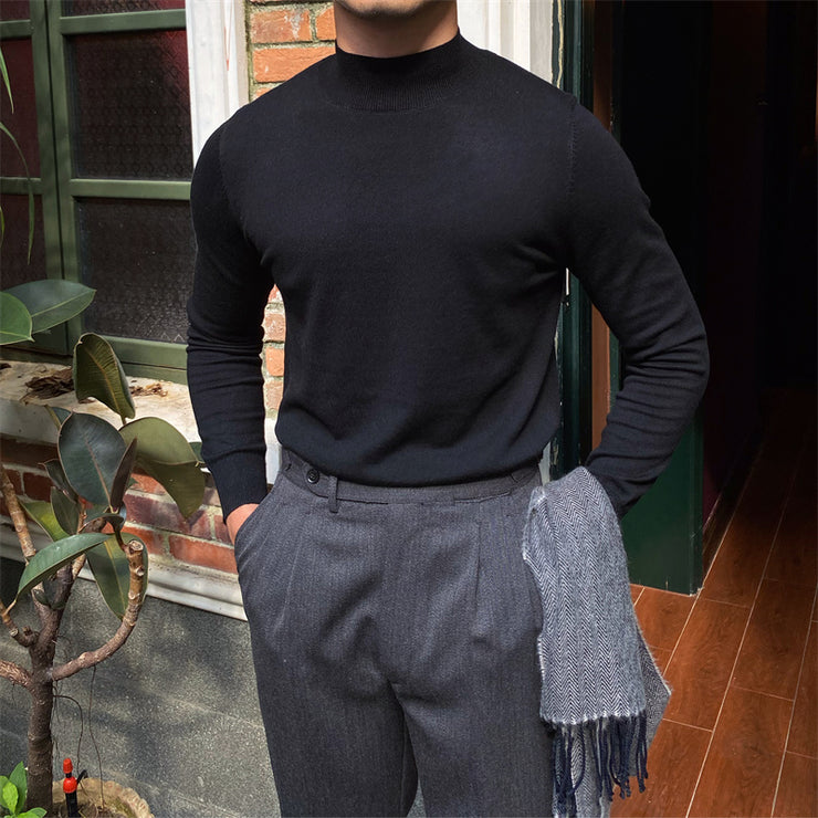 Fleece Semi-turtleneck Slim Knit Vintage