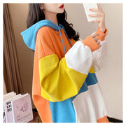 Women's Idle Style Hooded Color Matching Stitching Long-sleeved Hooded Sweater