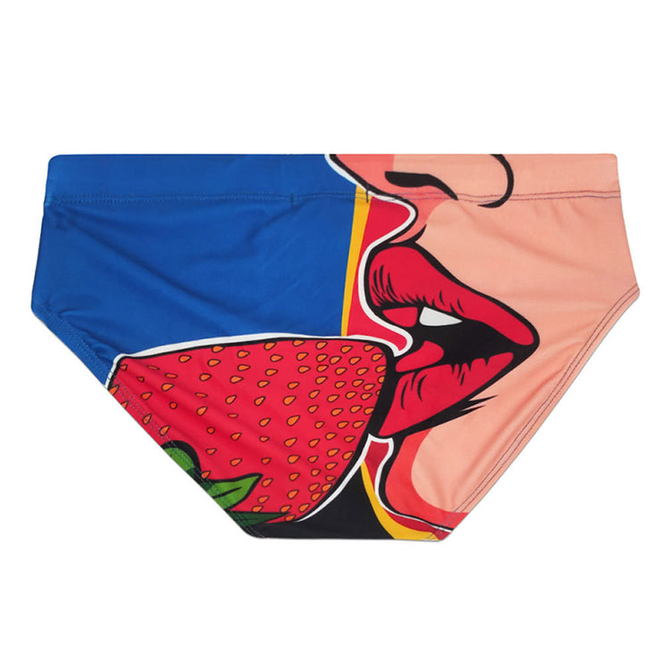 Men's Printed Sexy Lips Swim Briefs Bikini Low Waist Beach Quick-drying Briefs