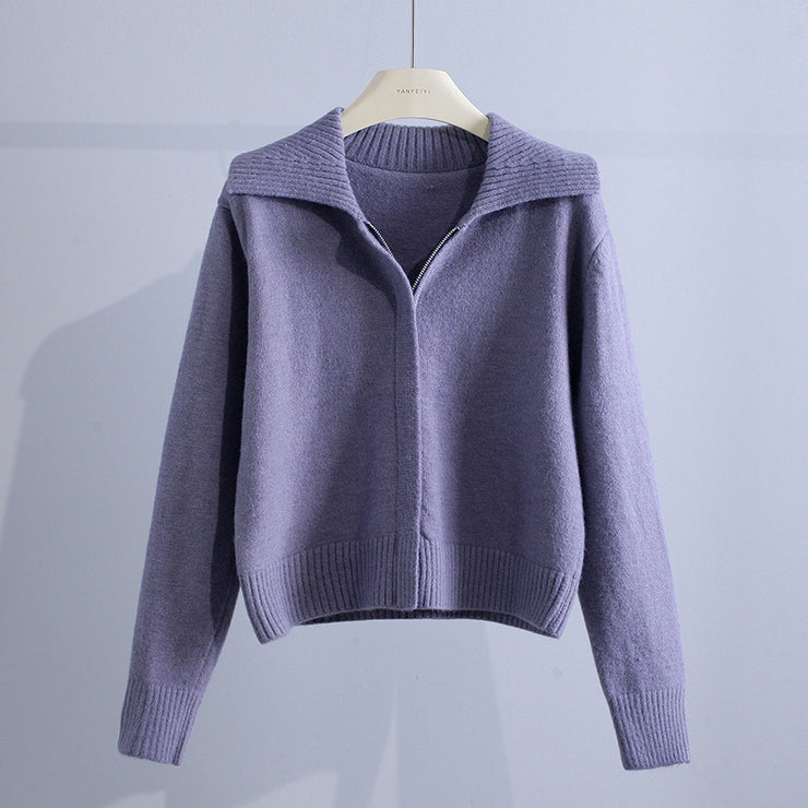 Women's Fashion Loose Retro Lapel Zipper Sweater