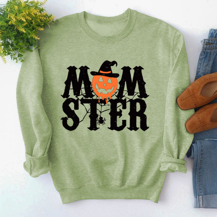 Printed MOM STER Pullover Round Neck Loose Long Sleeves Sweater