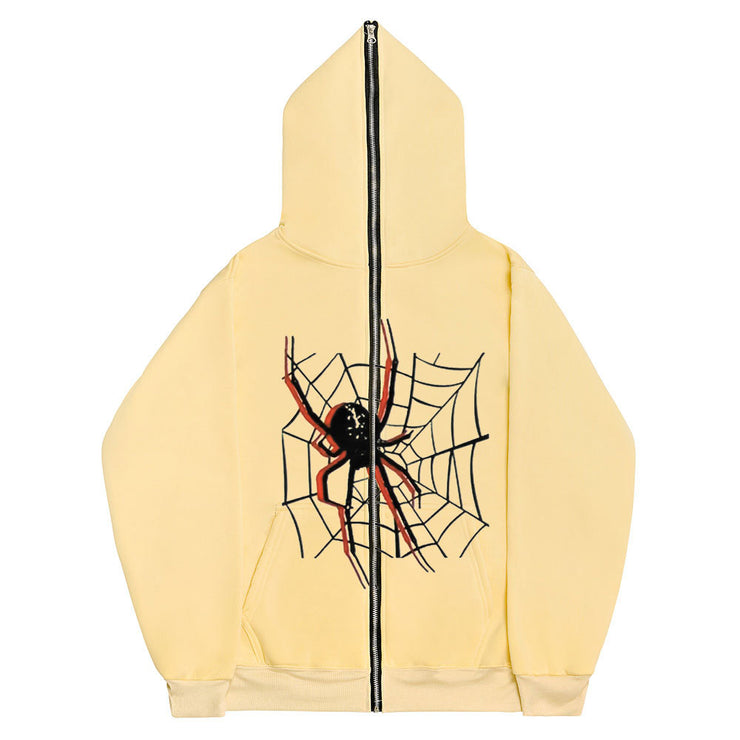 Dark Goth Original Spider Print Zipper Sweatshirt Hoodie