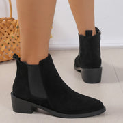 Women's Fashion Ankle Boots With Side Zipper Chunky Heel Boots Slip On Comfortable Solid Color Shoes