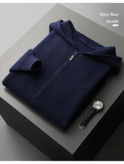 Fall Winter Men Woolen Sweater Young And Middle-aged Casual Hooded Zipper Cardigan Pure Wool Sportswear