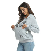 Casual Cat Print Hoodie With Big Pocket For Pets Long Sleeve Sweater Women Hooded Tops Clothes