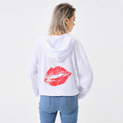 Solid Color Red Lip Print Stylish Loose-fitting Hoodie