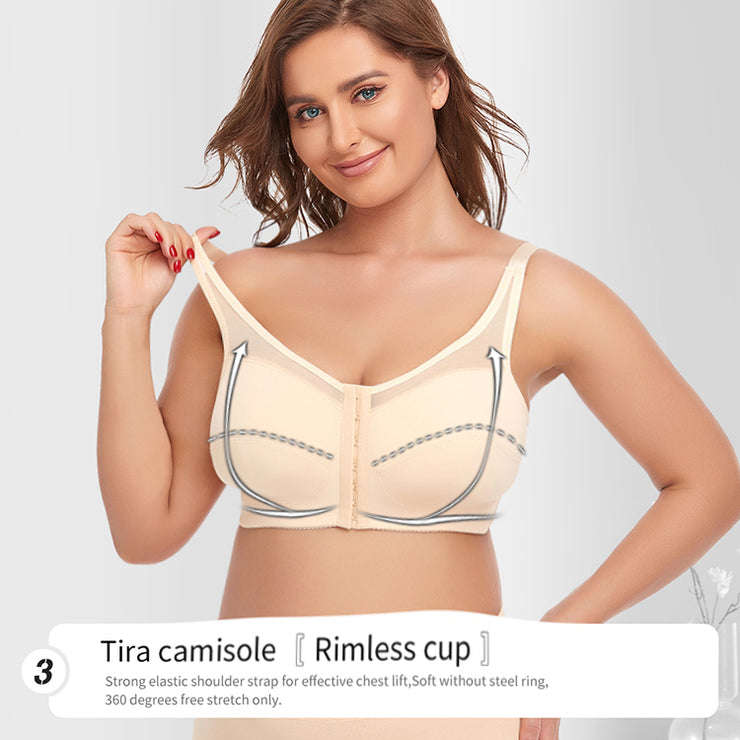 Women's No Steel Ring Lace Large Cup Front Button Thin Plus Size Bra