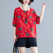 Women's Fashionable Cotton And Linen Printed Loose Round Neck Short Sleeve T-shirt