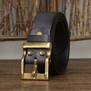 Retro Washed Matte Top-grain Leather Brass Buckle Belt