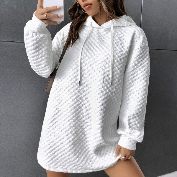 Waffle Casual Loose-fitting Hoodie Drawstring Sweatshirt