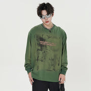 American High Street Tie-dye Spray Painting Distressed Vintage Long Sleeve T-shirt