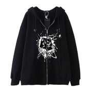 Dark Style Hip Hop Gothic Skull Zipper Hooded Sweatshirt