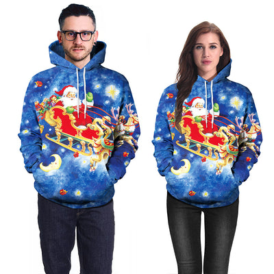 Men's Christmas Digital Printing Leisure Pullover Hooded Sweater