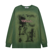 American High Street Tie-dye Spray Painting Distressed Vintage Long Sleeve T-shirt