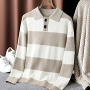 Contrast Color Striped Lapel Sweater Men's Loose