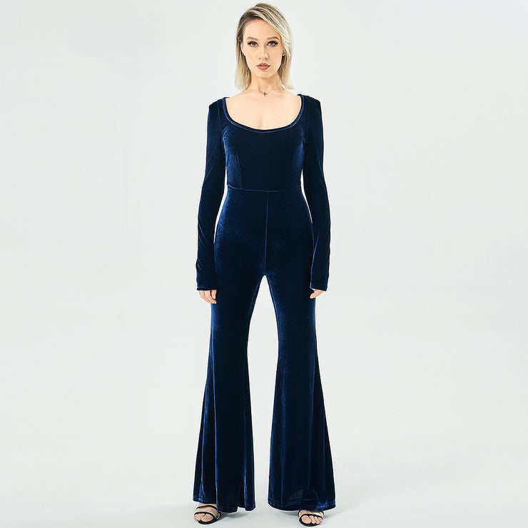 Women's Long Sleeve Velvet Fashion Jumpsuit