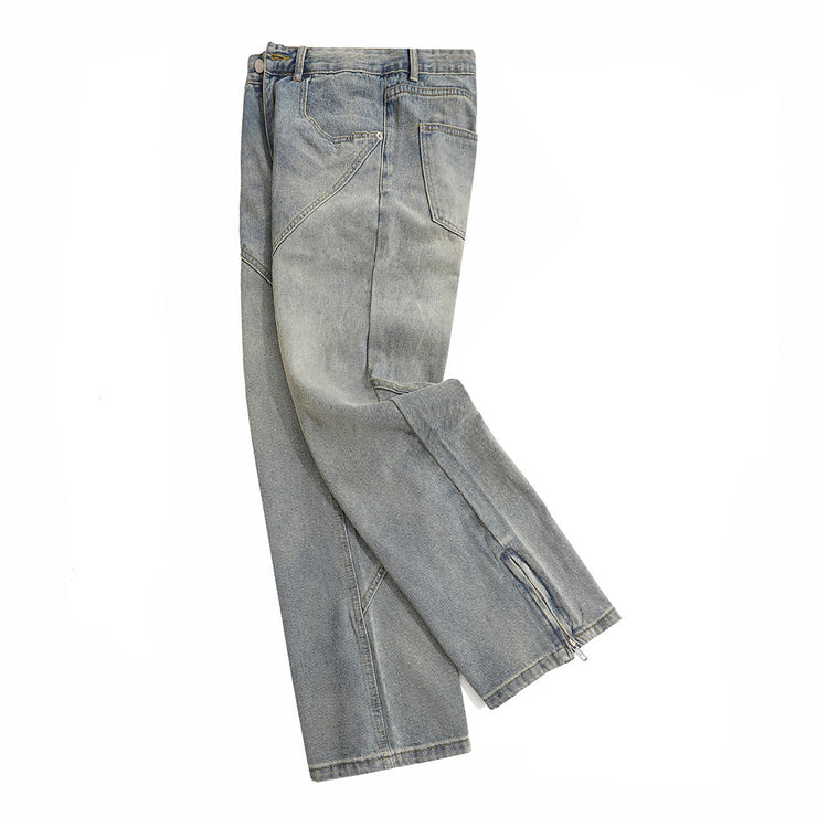 Men's Patchwork Washed Denim Straight Jeans