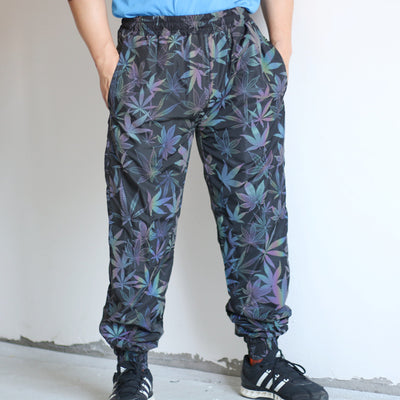 Colored Maple Leaf Reflective Pants Men's Loose Tappered Sweatpants