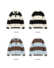 Loose Black And White Striped Sweater For Men