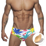 White Background Colorful Maple Leaf Printing Swim Briefs