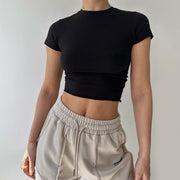 Round Neck Short Sleeve T-Shirt Versatile Casual Cropped Top