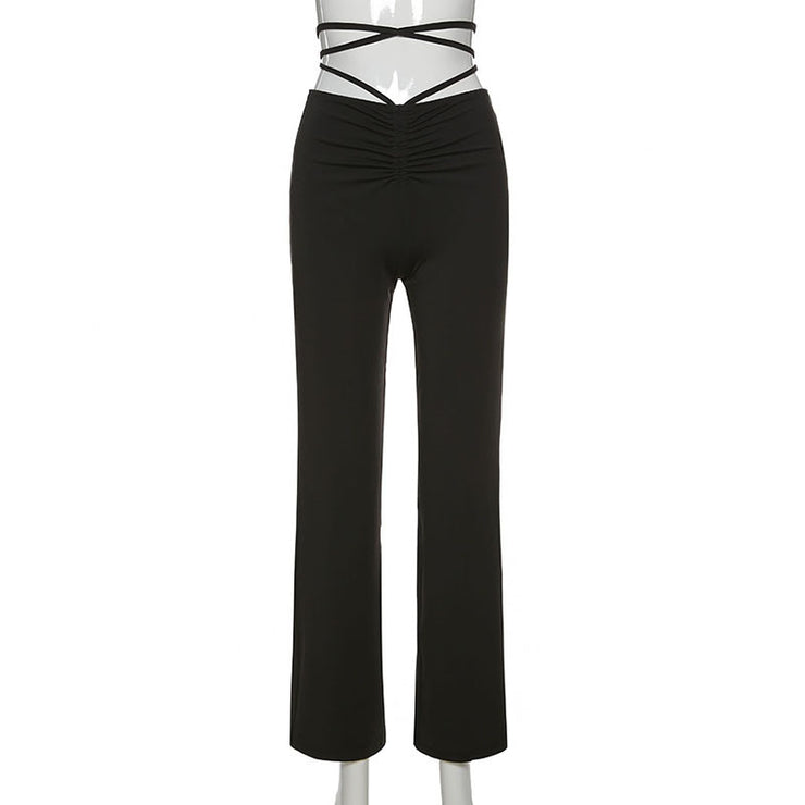 High Waist Hip Lifting Pearl Chain Casual Flared Pants