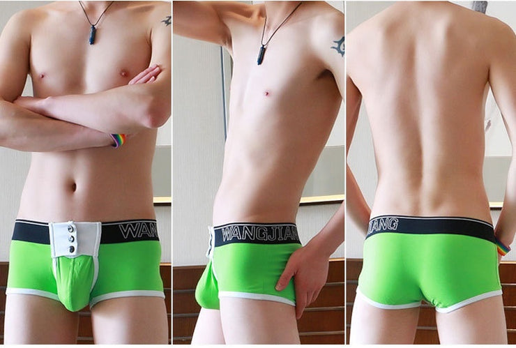 Men's Cotton Boxer Briefs Fashion Button Wide Edge Belt